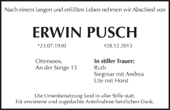 Traueranzeige von Erwin Pusch von Pegnitz-Zeitung